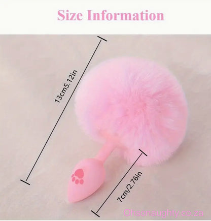 Pink Fluffy Tail Butt Plug Silicone Oh So Naughty