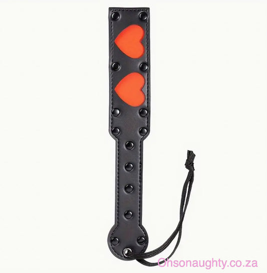 Durable Leather Spanking Paddle with Heart Accents and Wrist Strap Oh So Naughty