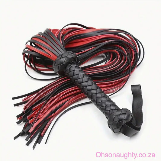 Luxurious Pu Leather Flogger - Seductive Black Red Design Oh So Naughty