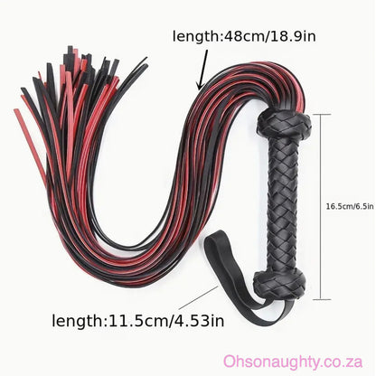 Luxurious Pu Leather Flogger - Seductive Black Red Design Oh So Naughty