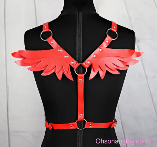 Fashion Gothic Style Angel Wings Women Red Faux Leather Suspender Belt Oh So Naughty