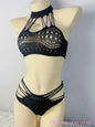 Jacquard Fishnet Lingerie Set, Halter Cami Bra & High Rise Bottoms Oh So Naughty