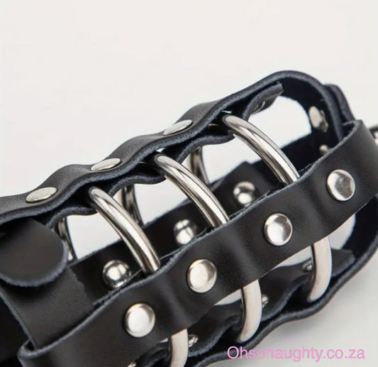 Men's BDSM Chastity Belt, Black Leather, Adjustable, with Lock and Key Oh So Naughty