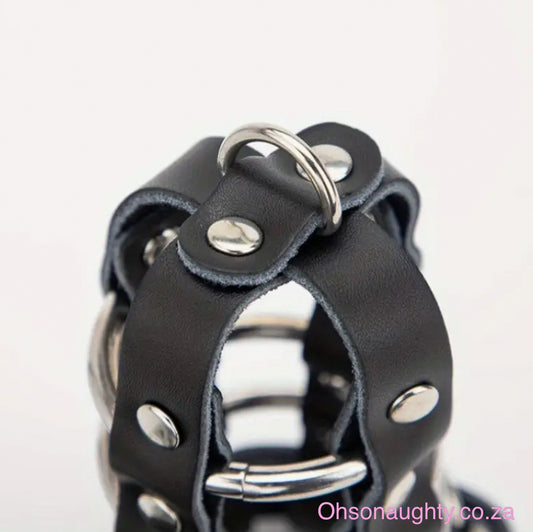 Men's BDSM Chastity Belt, Black Leather, Adjustable, with Lock and Key Oh So Naughty