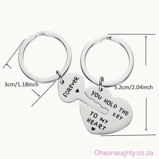 2pcs/set Stainless Steel Heart Lock & You Hold The Key To My Heart Keychain Oh So Naughty