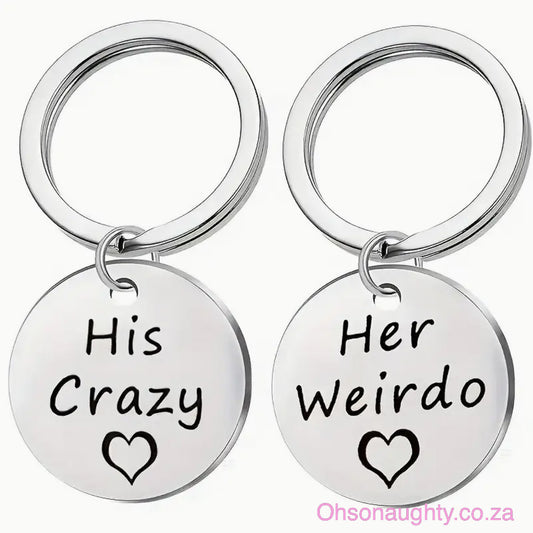 2pcs Stainless Steel Keychain Set, "His Crazy" & "Her Weirdo" Engraved, Oh So Naughty