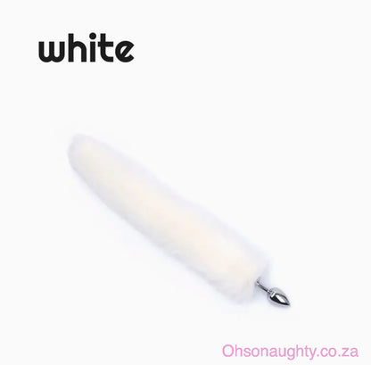 Fluffy Fox Tail - Metal Anal Plug White Oh So Naughty