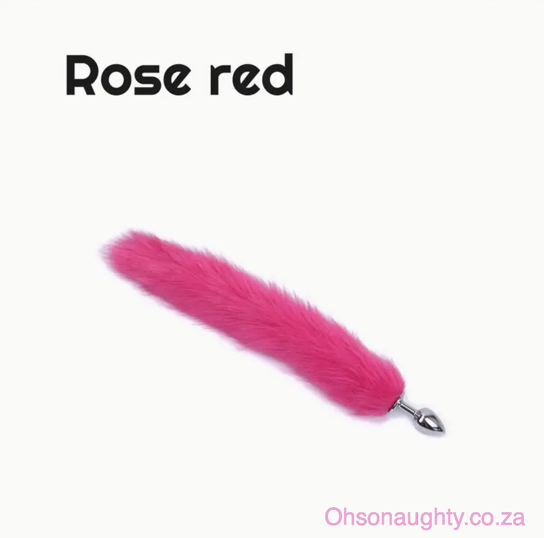 Fluffy Fox Tail - Metal Anal Plug Rose Red Oh So Naughty
