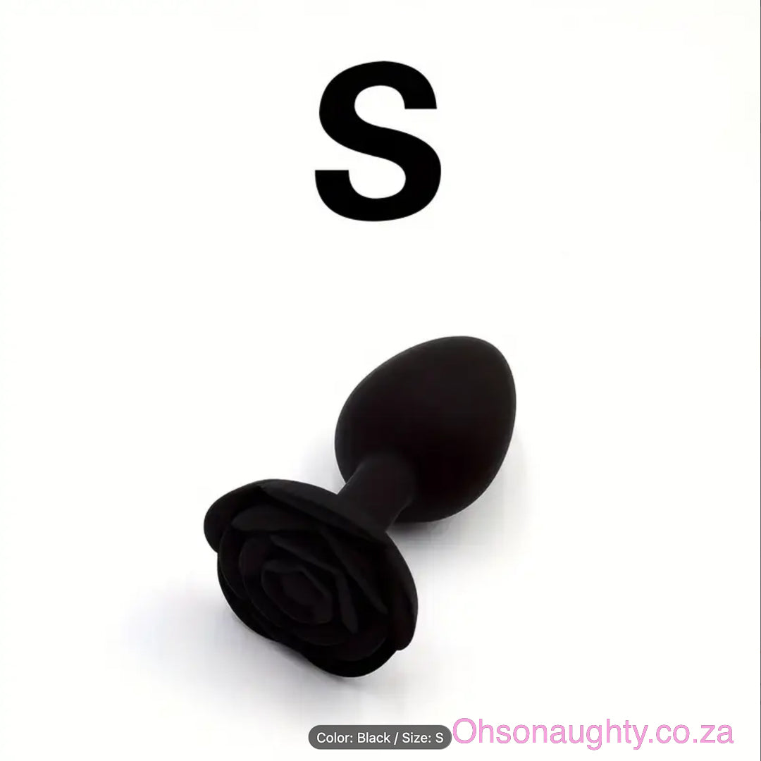 Rose Silicone Anal Plug- Black Small Oh So Naughty