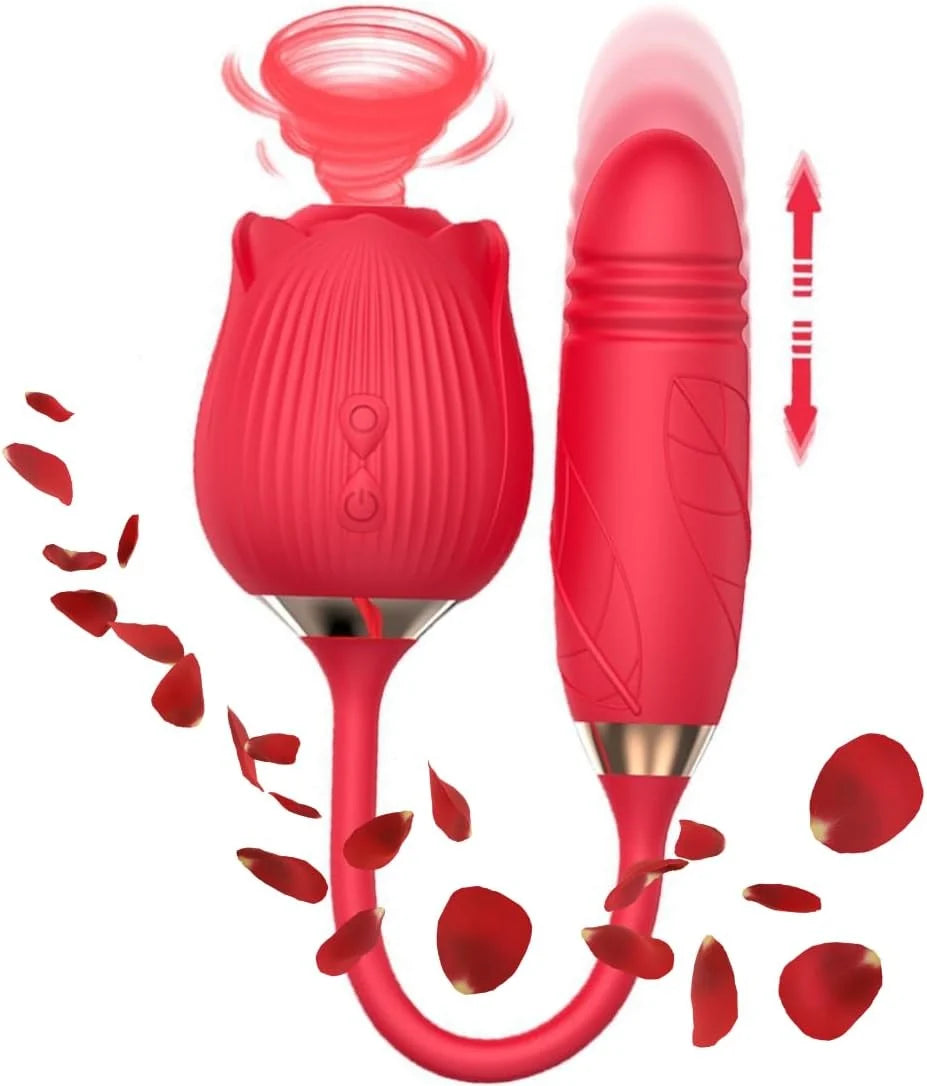 Rose Toy Clitoral Vibrator & G-Spot Thrusting Dildo Set – Silicone S-HANDE
