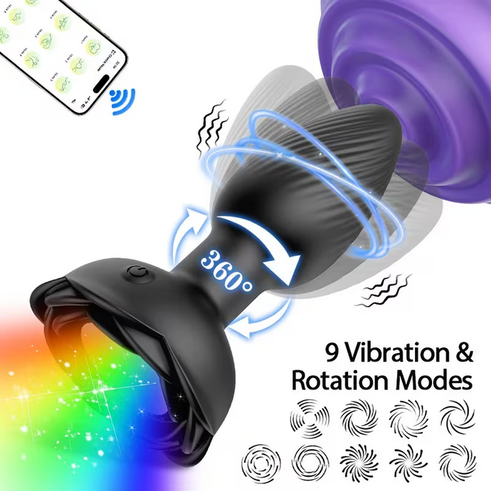 Rose Wireless 360° Rotating, Vibrating and light up Butt plug - Oh So Naughty