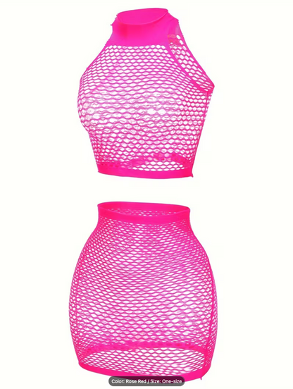 Hot Pink Mesh Sexy Cover up - 2 piece Oh So Naughty