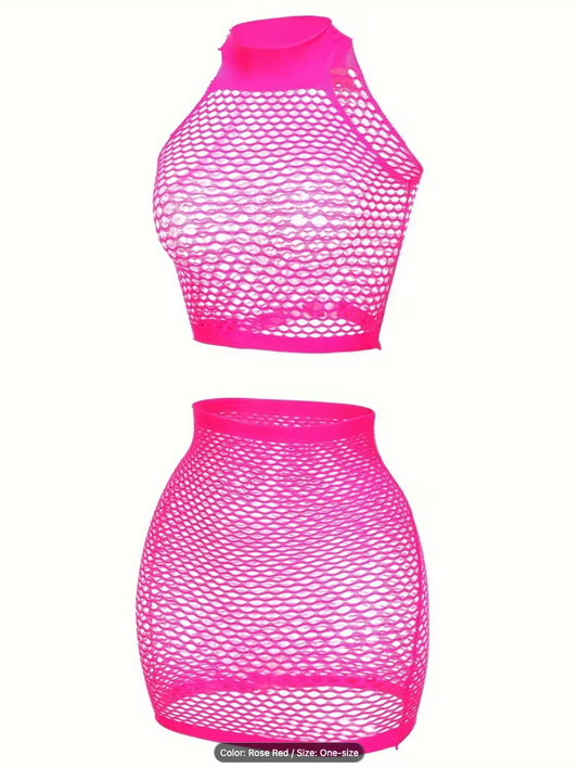 Hot Pink Mesh Sexy Cover up - 2 piece - Oh So Naughty