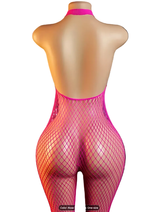 Hot Pink Cut-Out Mesh Bodysuit Oh So Naughty